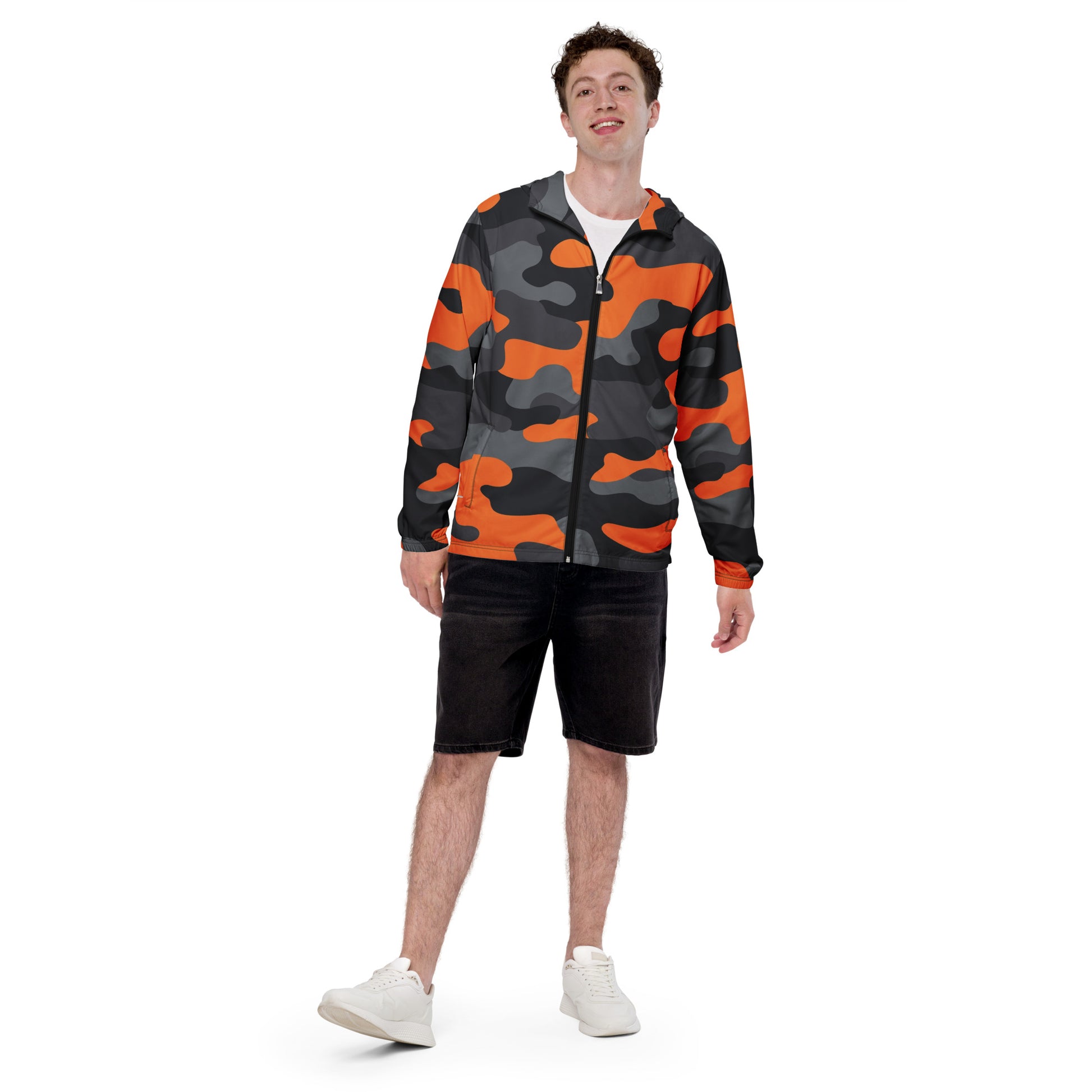 Camo Windbreaker For Men | Orange, Gray & Black