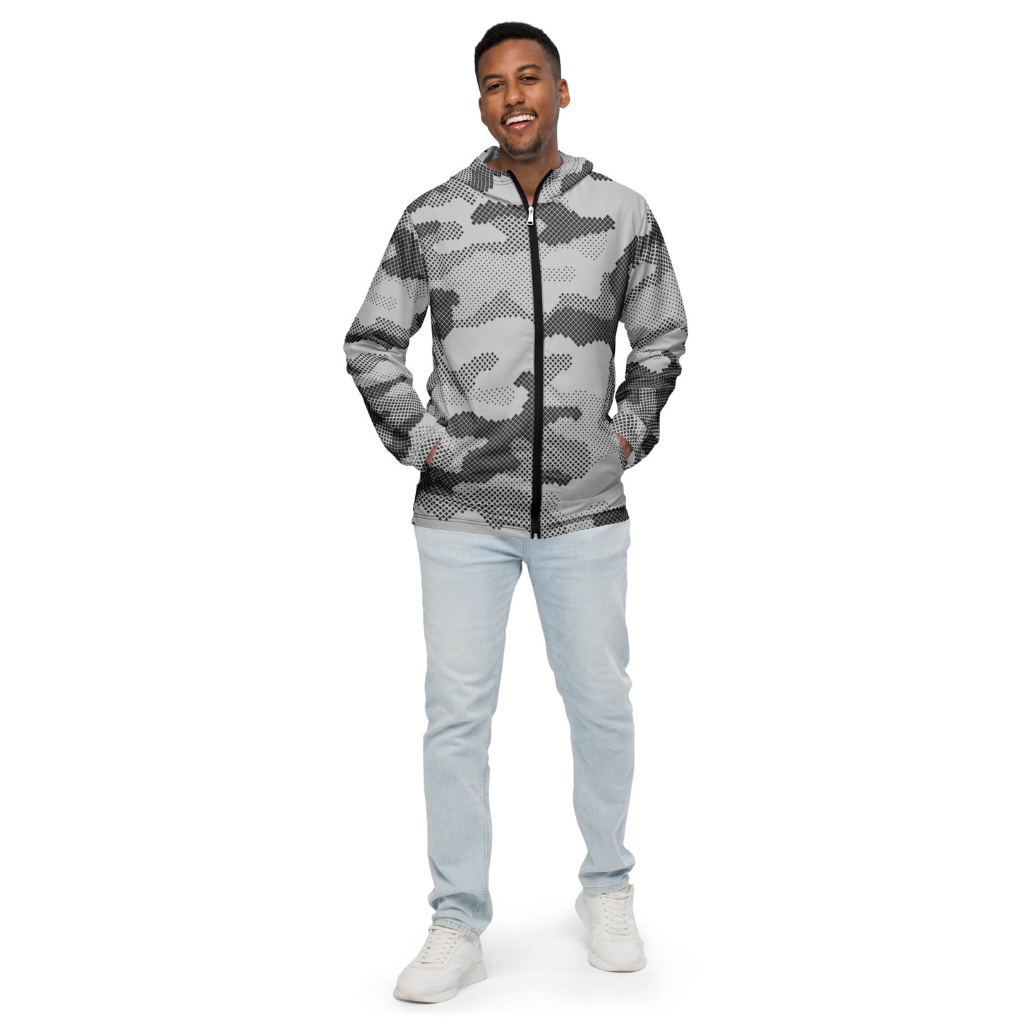 Camo Windbreaker For Men | Black & White Digital Dotted