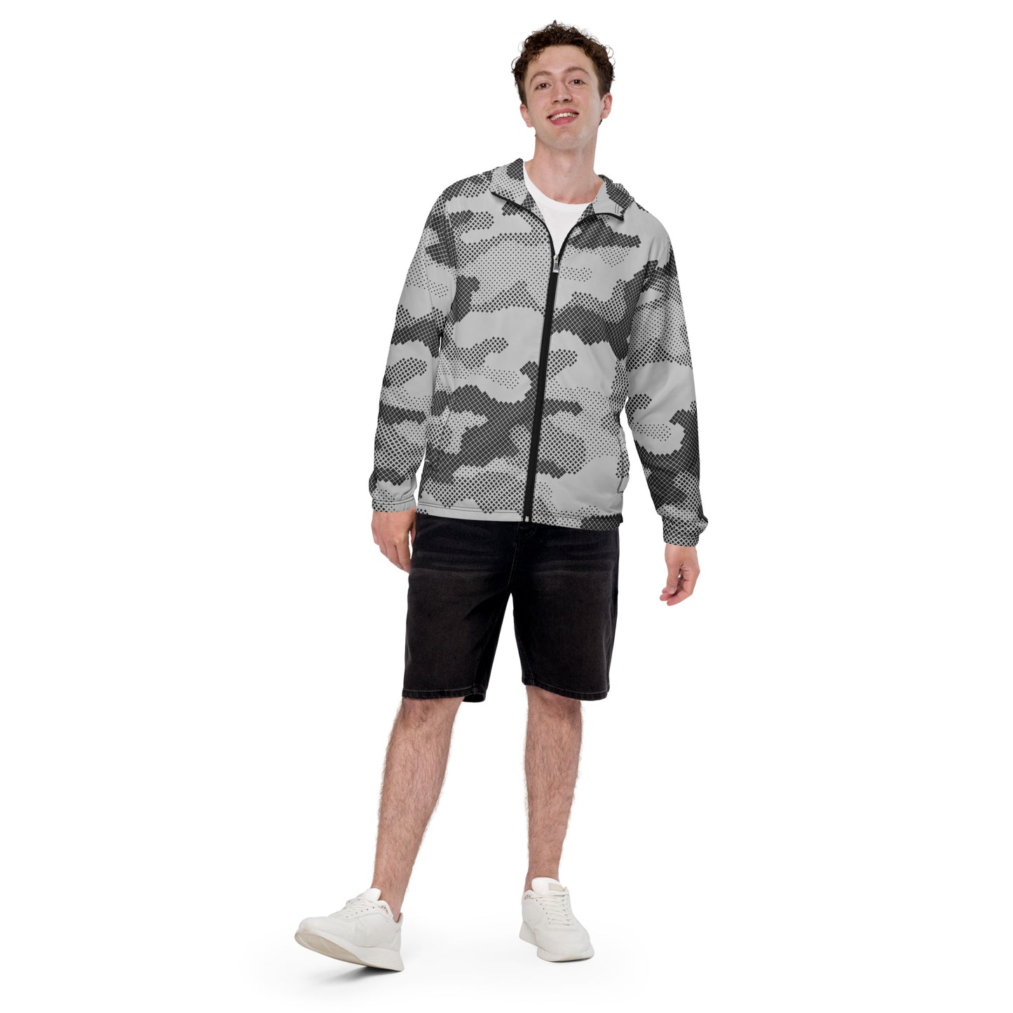 Camo Windbreaker For Men | Black & White Digital Dotted