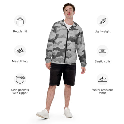 Camo Windbreaker For Men | Black & White Digital Dotted