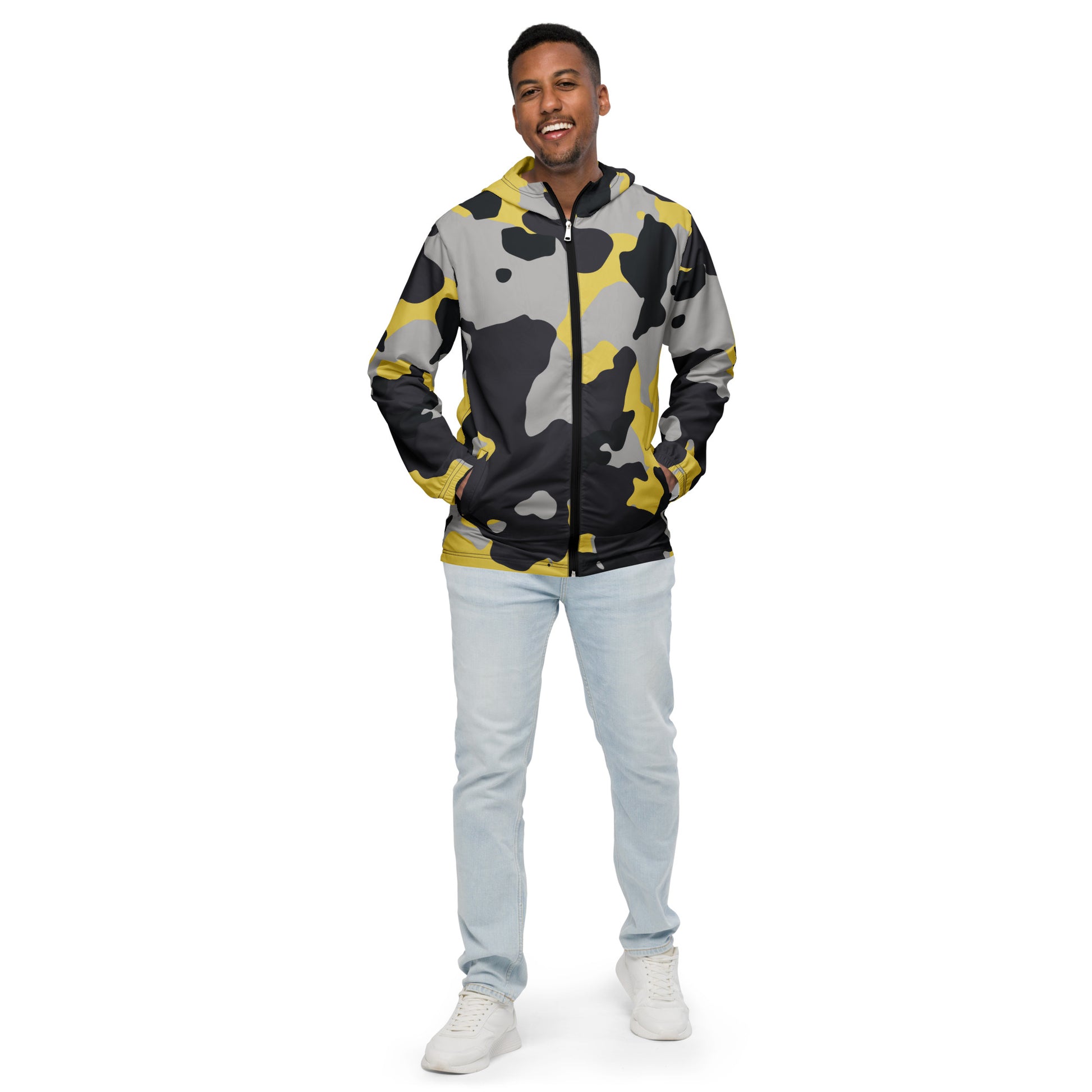 Camo Windbreaker For Men | Yellow, Black & Silver