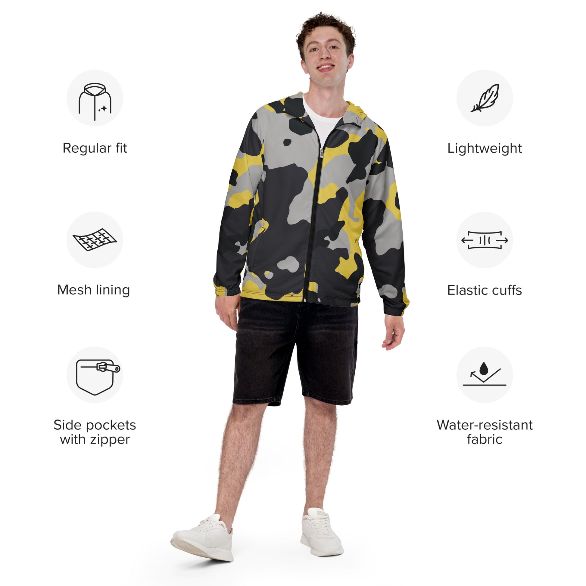 Camo Windbreaker For Men | Yellow, Black & Silver