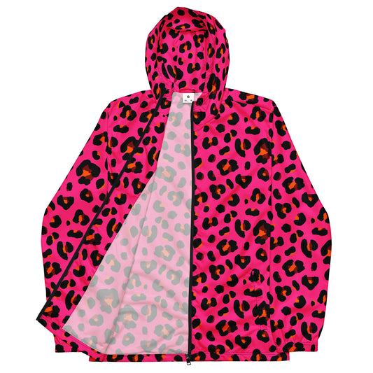 Windbreaker For Men | Cerise Pink, Orange and Black Leopard