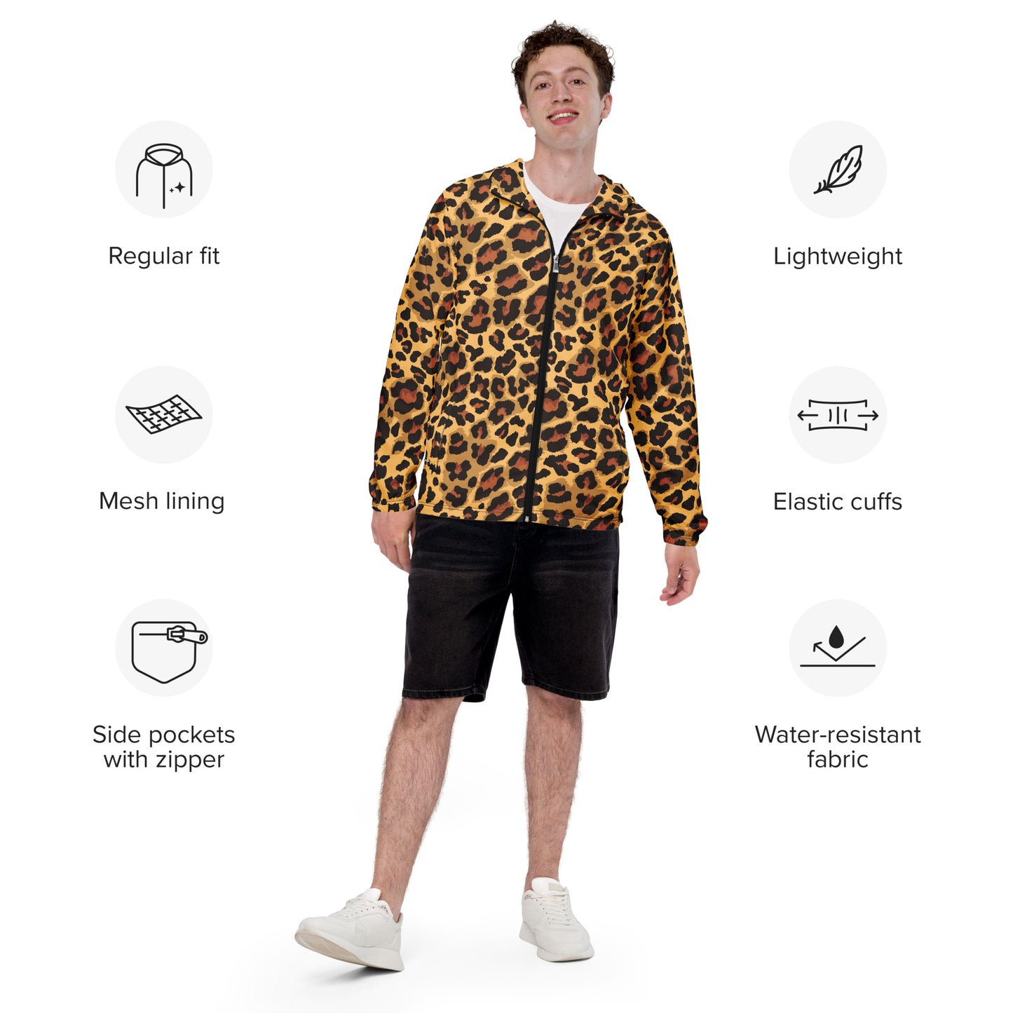 Windbreaker For Men | Classic Brown & Black Leopard Pattern