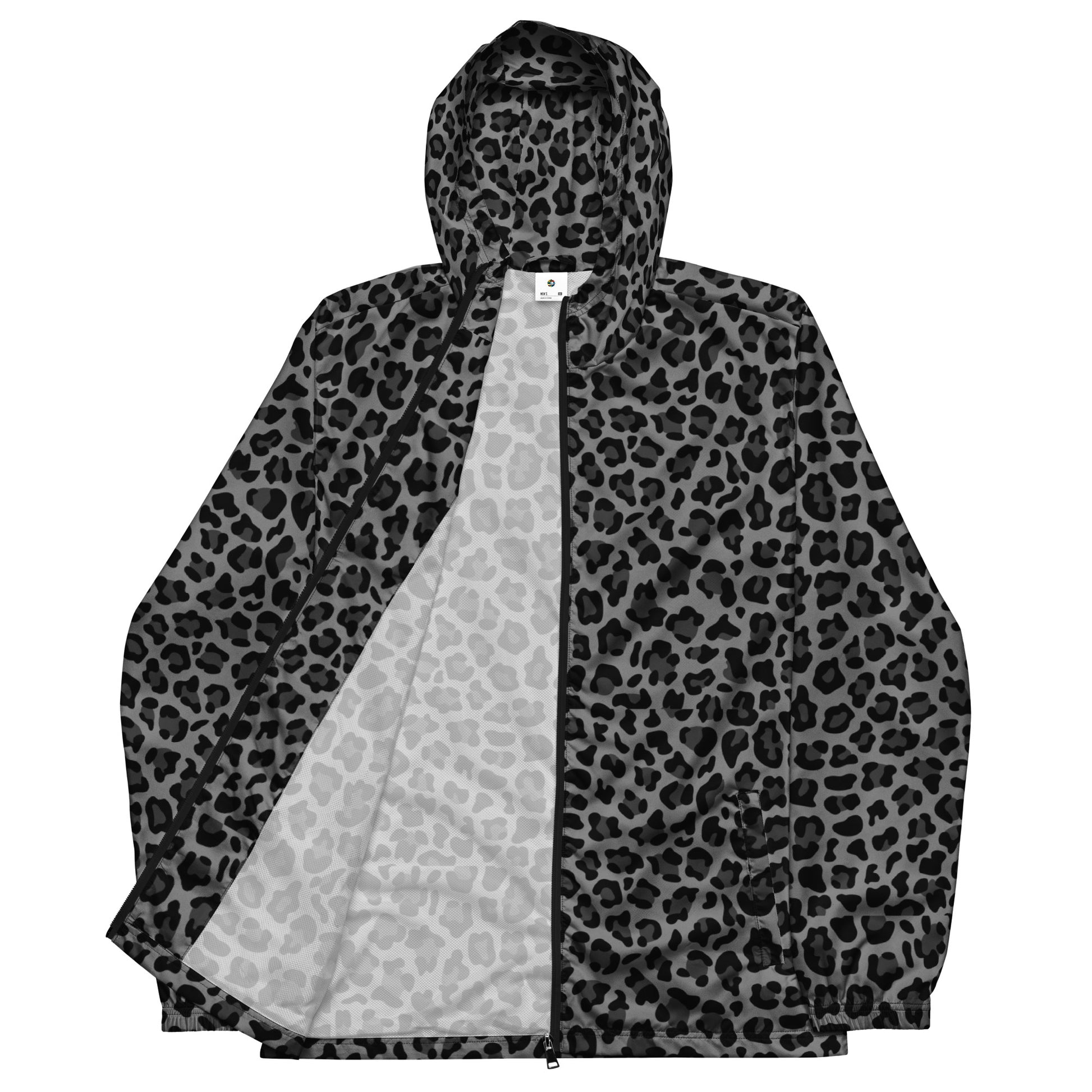 Windbreaker For Men | Gray and Black Leopard Pattern