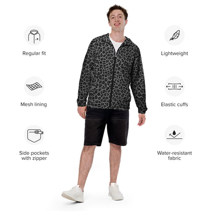 Windbreaker For Men | Gray and Black Leopard Pattern