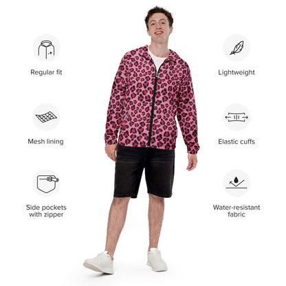 Windbreaker For Men | Pink, Cherry and Black Leopard Pattern