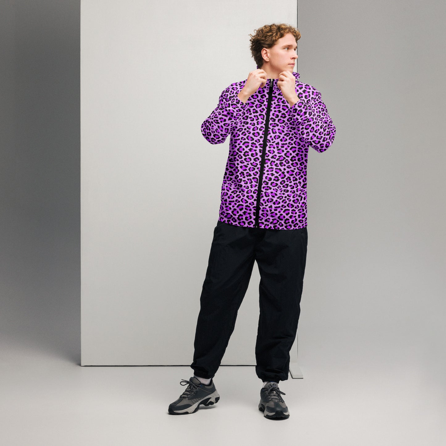 Windbreaker For Men | Purple, Blue and Black Leopard Pattern