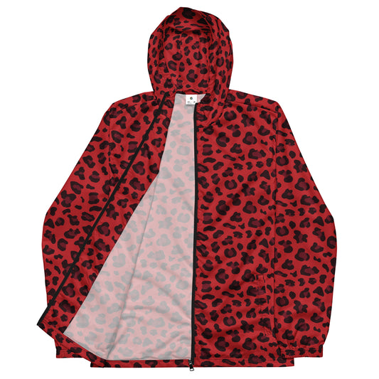 Windbreaker For Men | Red and Black Leopard Pattern