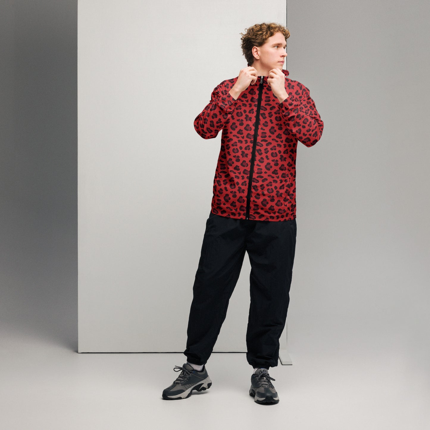 Windbreaker For Men | Red and Black Leopard Pattern