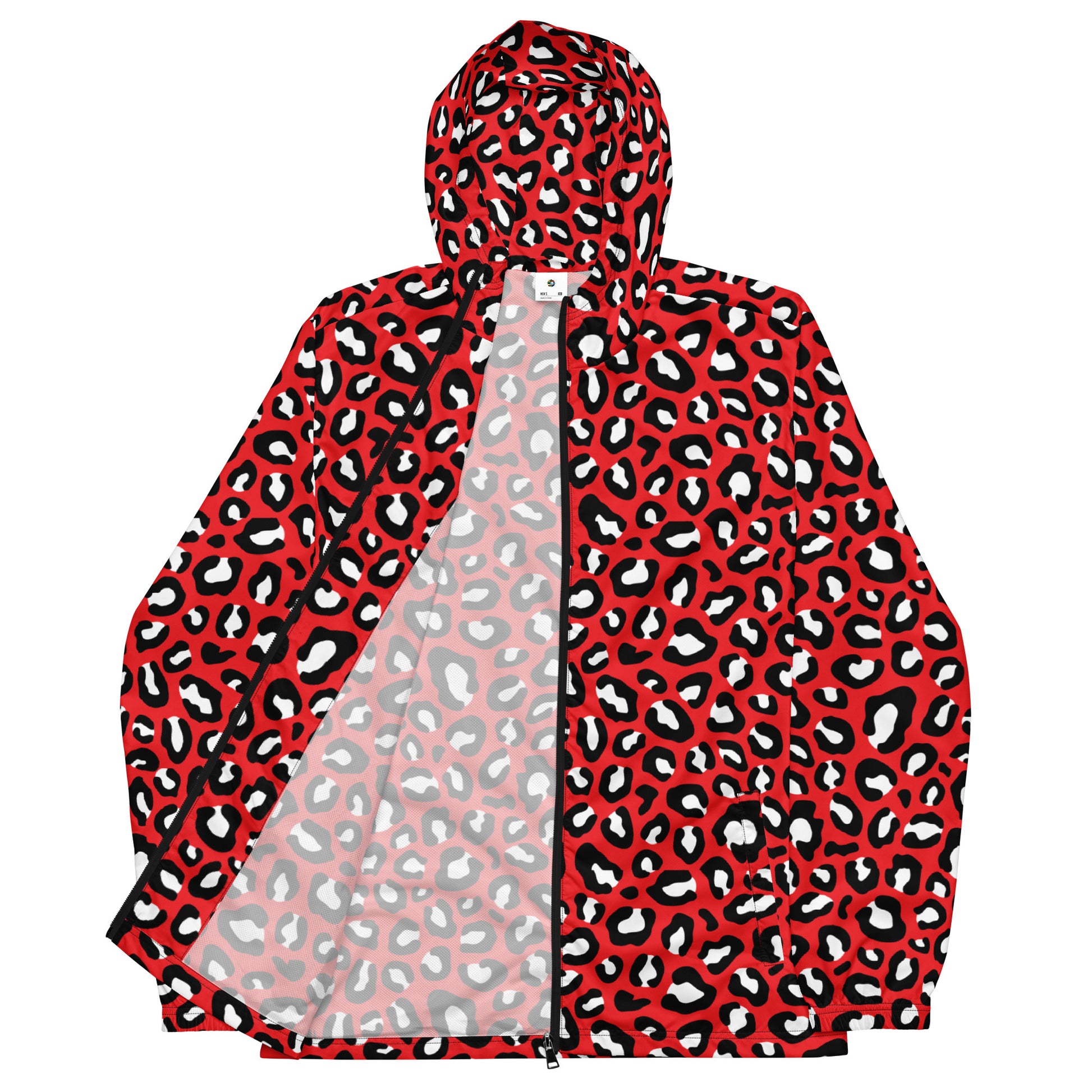 Windbreaker For Men | Red, Black and White Leopard Pattern