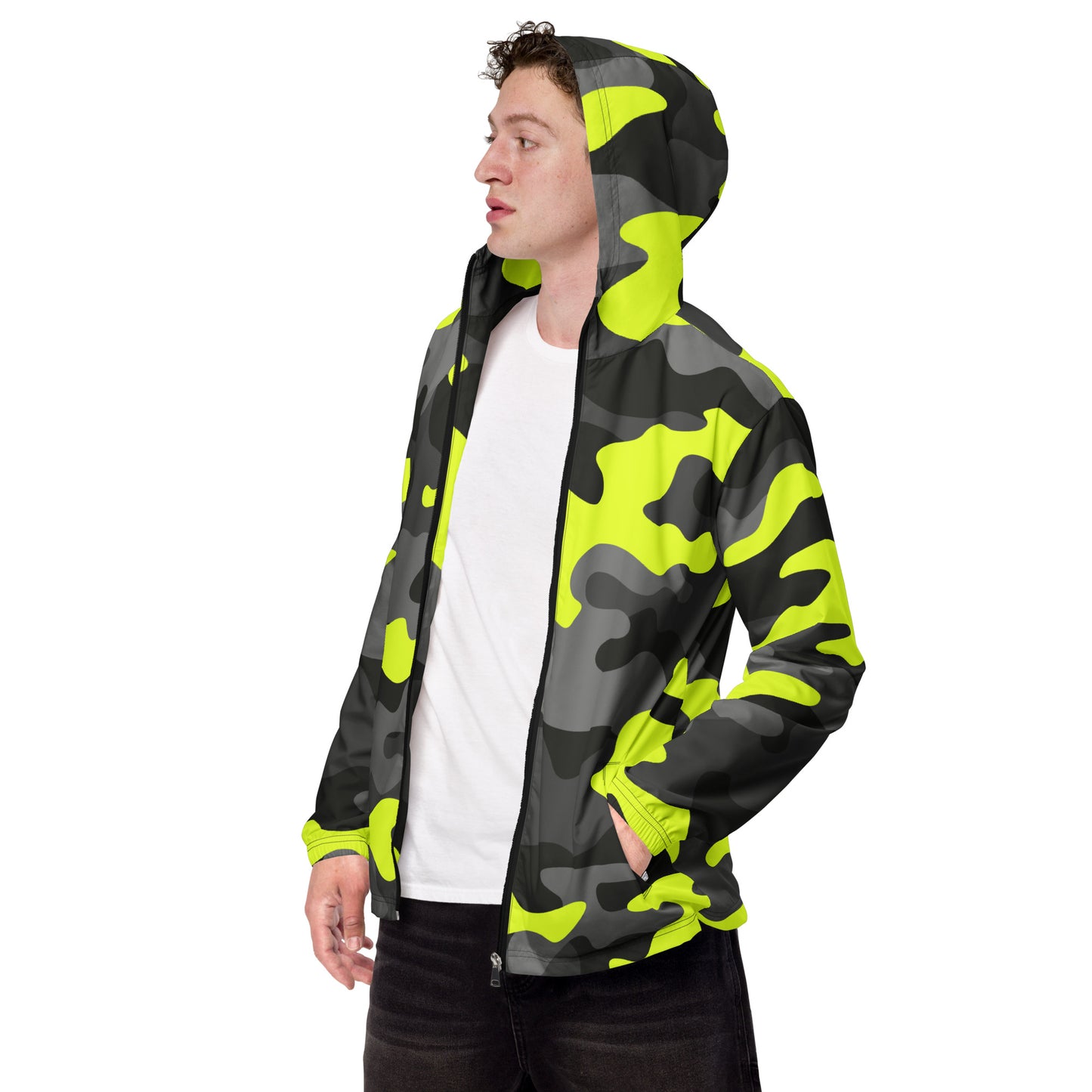 Camo Windbreaker For Men | Black, Gray & Yellow