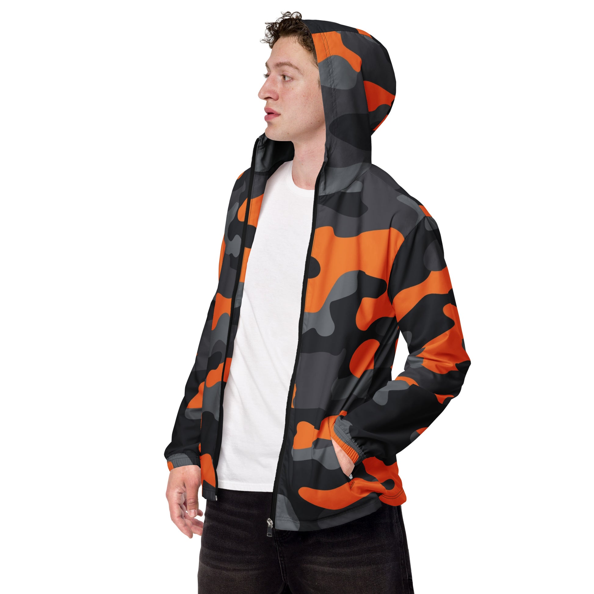 Camo Windbreaker For Men | Orange, Gray & Black