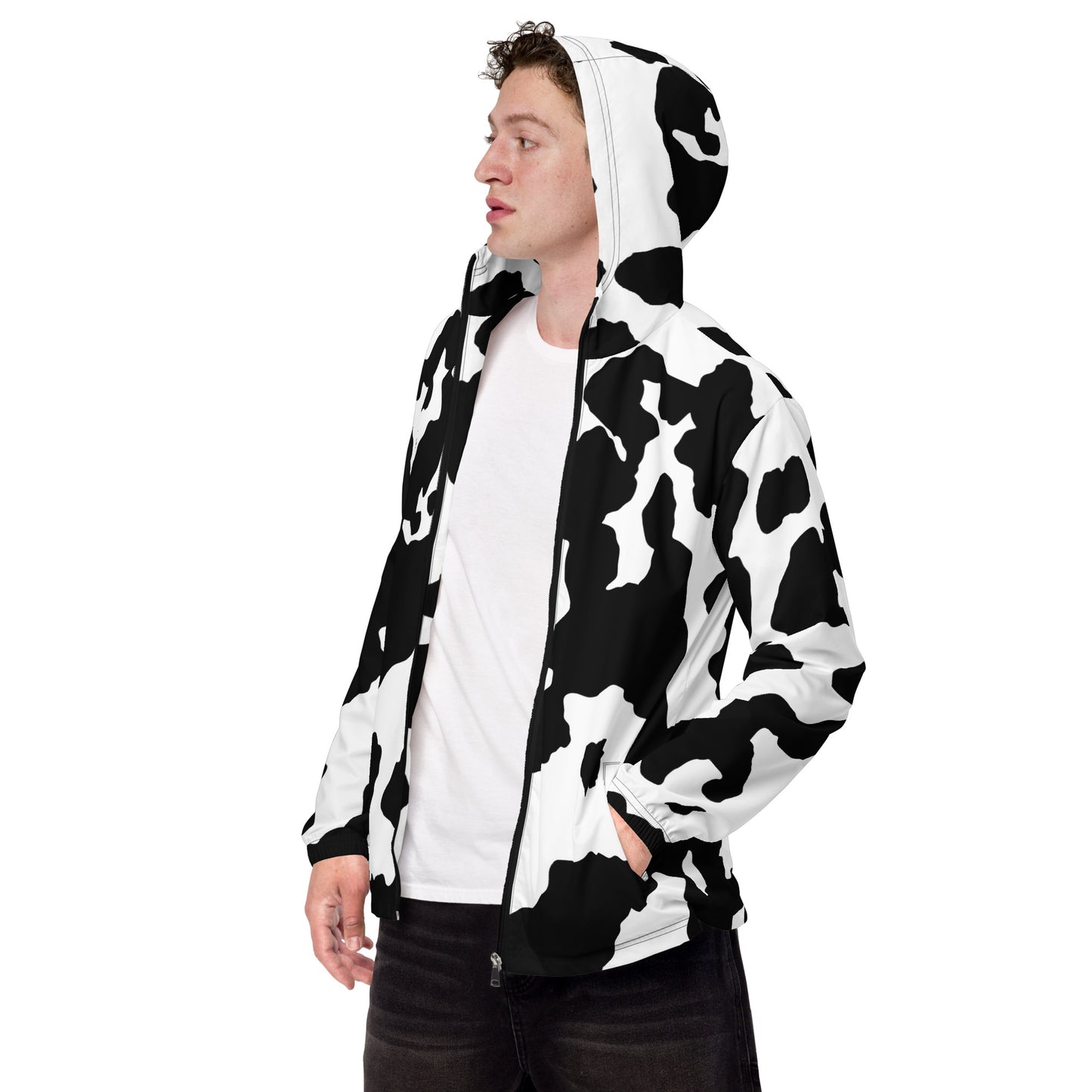 Camo Windbreaker For Men | Black & White Cow Skin