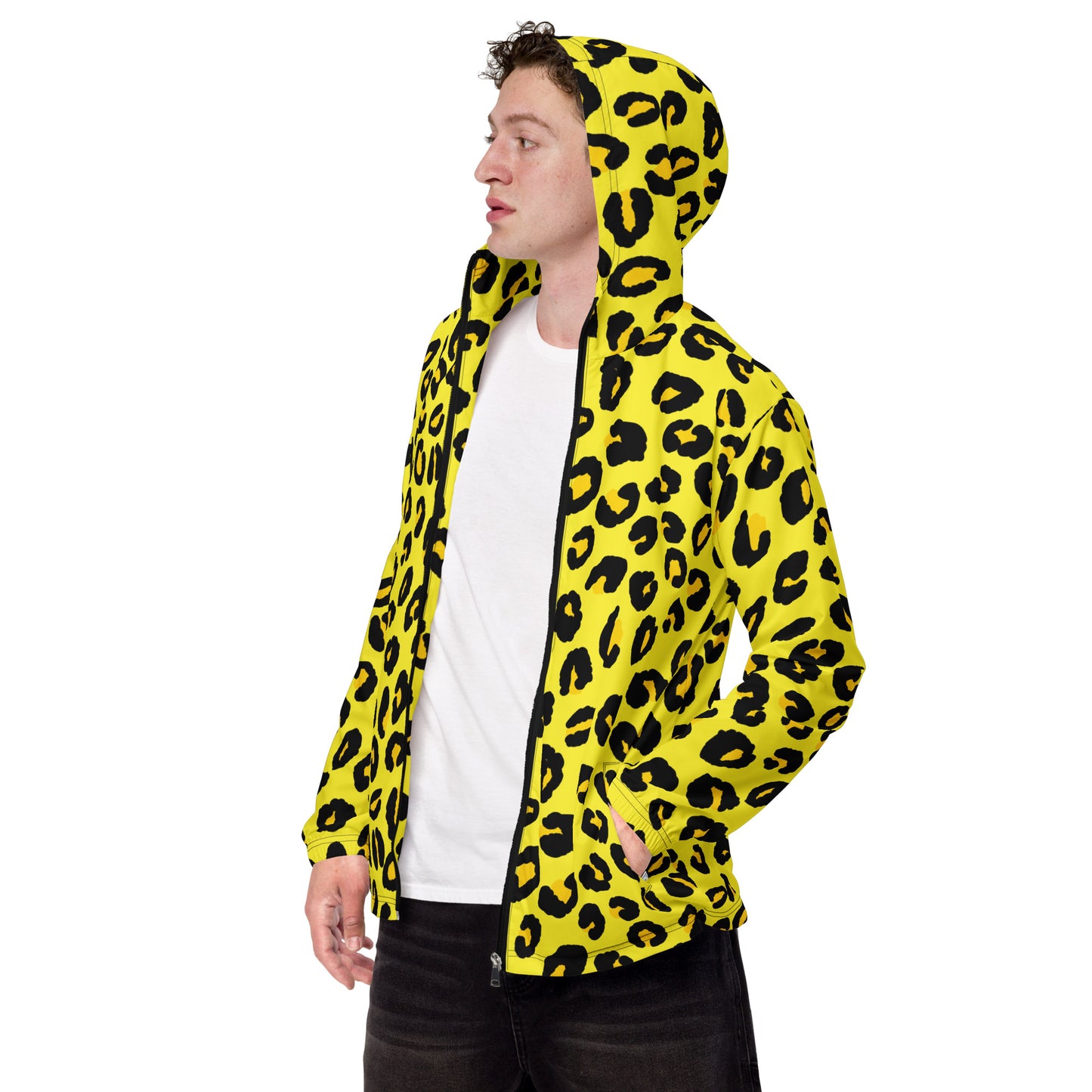 Windbreaker For Men | Black and Yellow Leopard Pattern