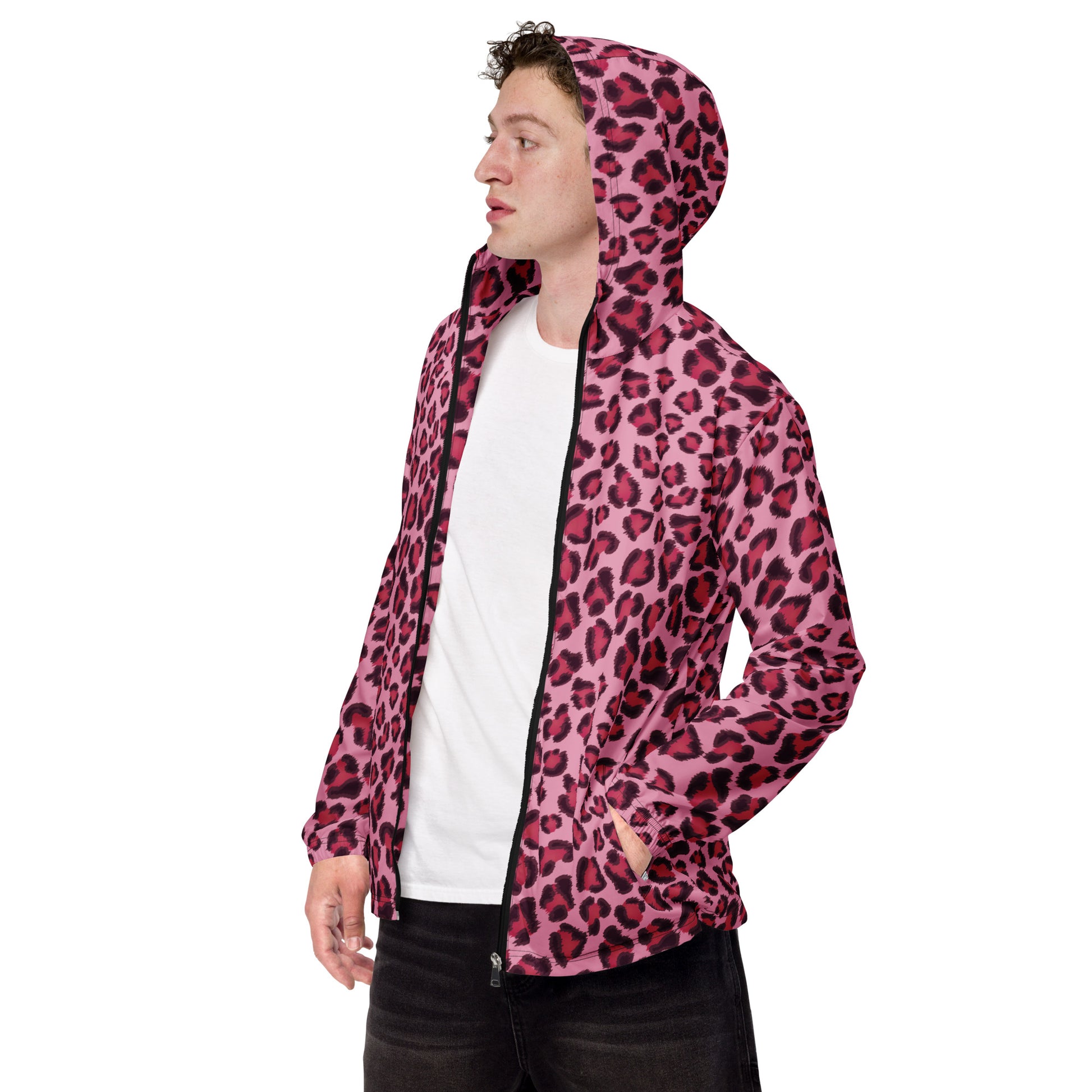 Windbreaker For Men | Pink, Cherry and Black Leopard Pattern