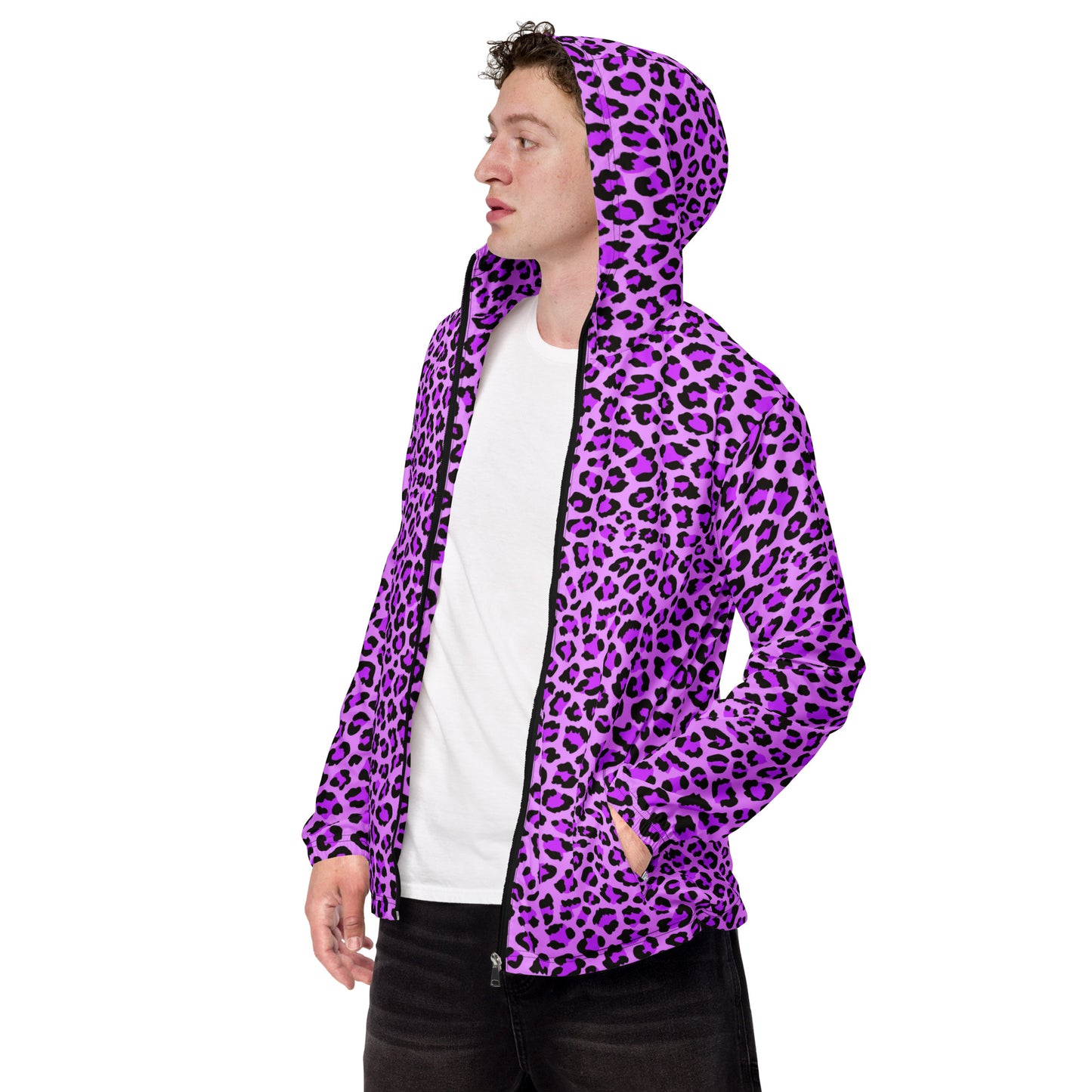 Windbreaker For Men | Purple, Blue and Black Leopard Pattern