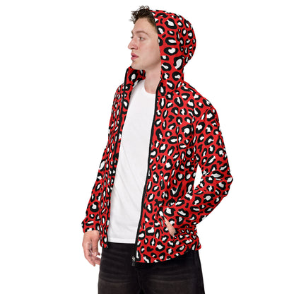 Windbreaker For Men | Red, Black and White Leopard Pattern