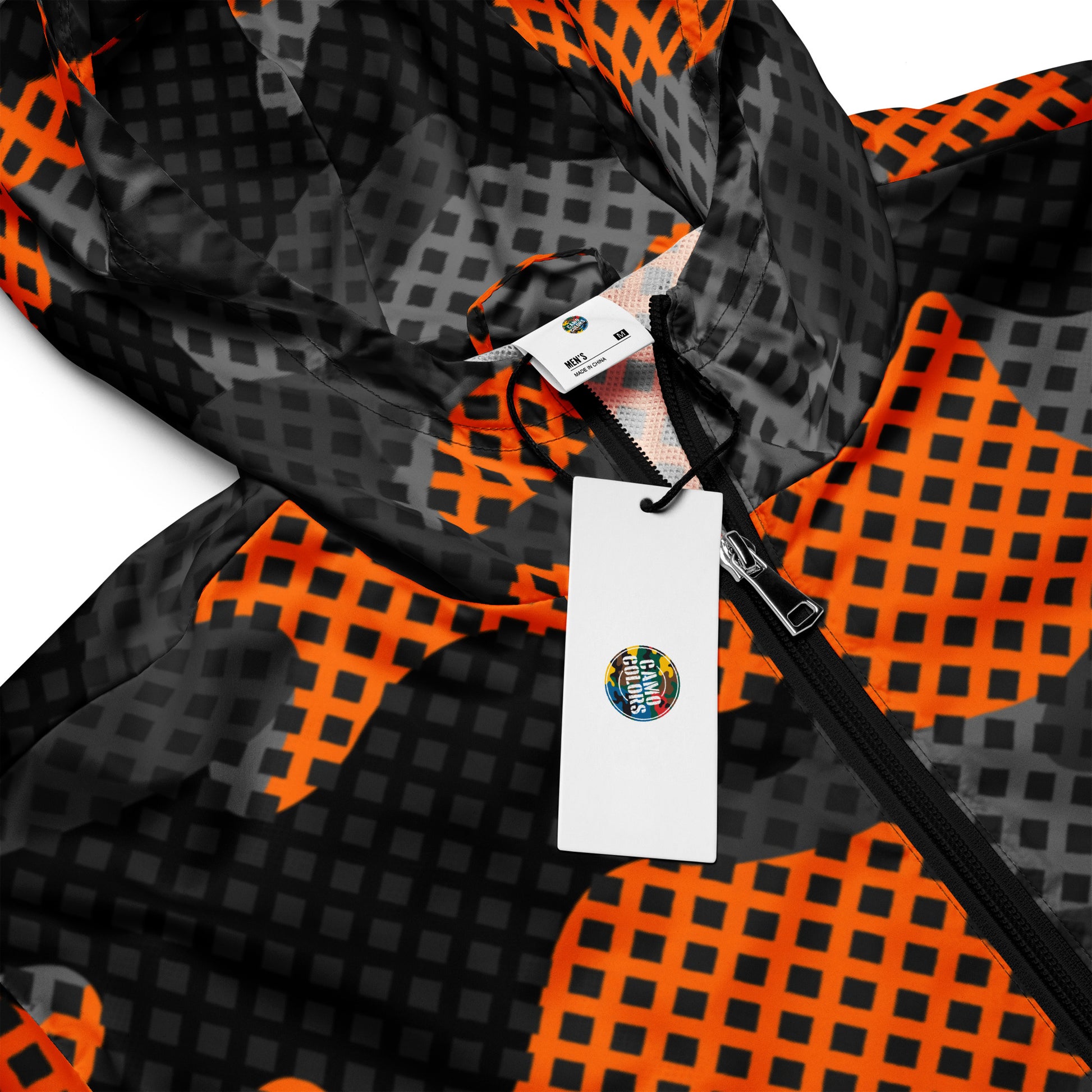 Camo Windbreaker For Men | Black & Orange Pixel