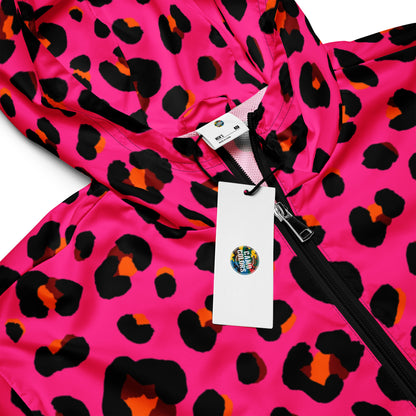 Windbreaker For Men | Cerise Pink, Orange and Black Leopard