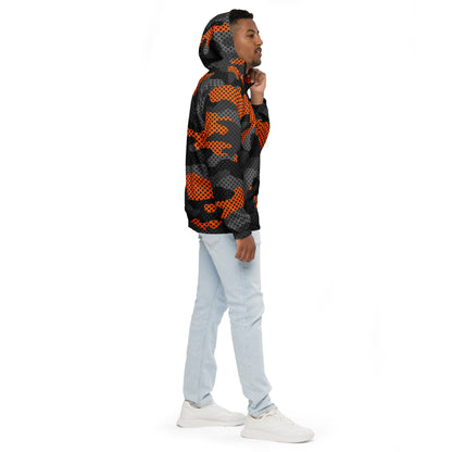 Camo Windbreaker For Men | Black & Orange Pixel