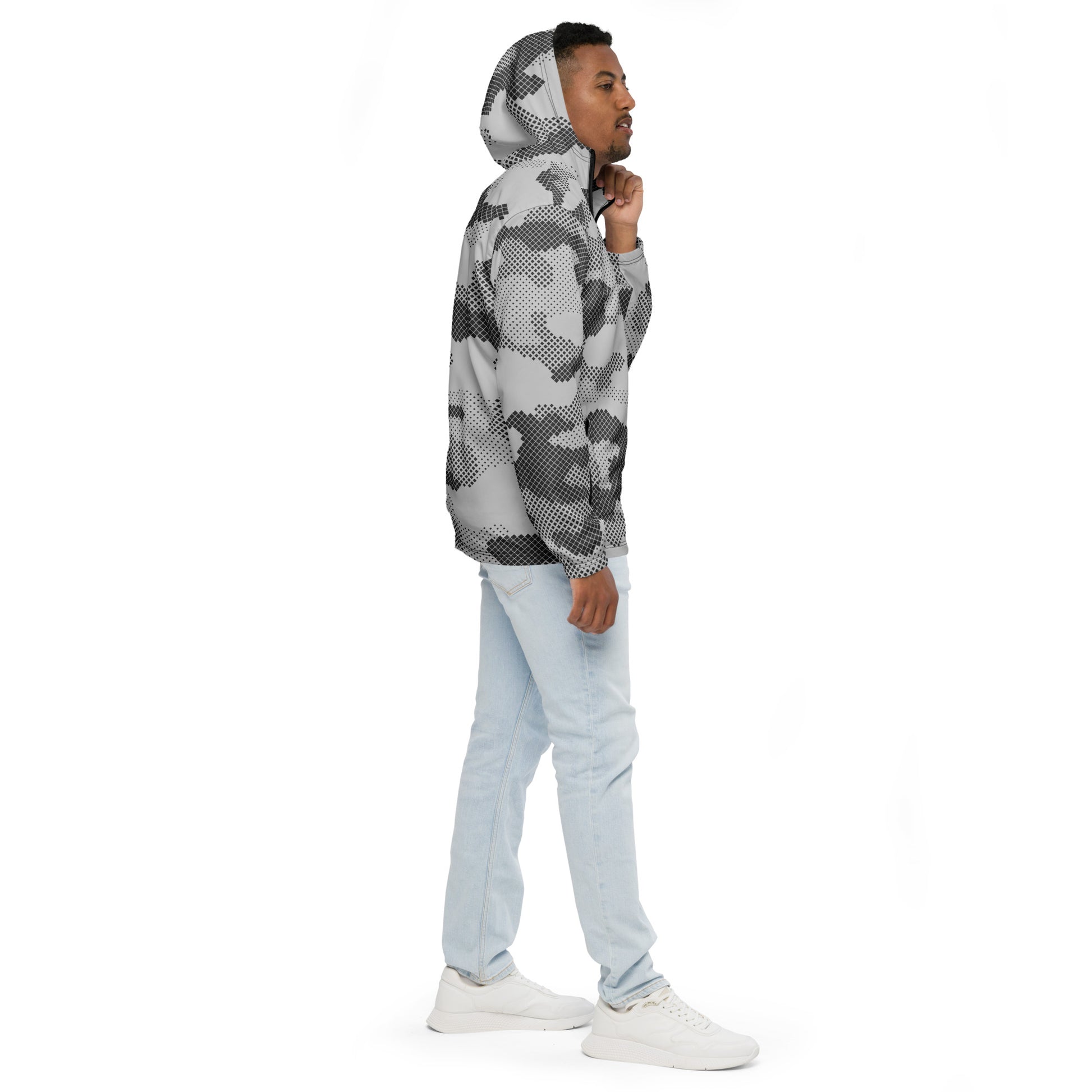 Camo Windbreaker For Men | Black & White Digital Dotted