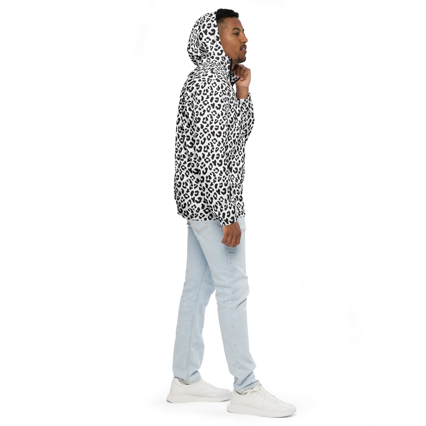 Windbreaker For Men | Black and White Leopard Pattern