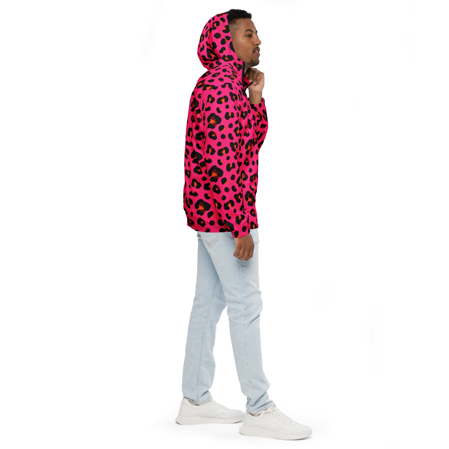 Windbreaker For Men | Cerise Pink, Orange and Black Leopard