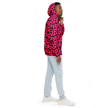 Windbreaker For Men | Cerise Pink, Orange and Black Leopard