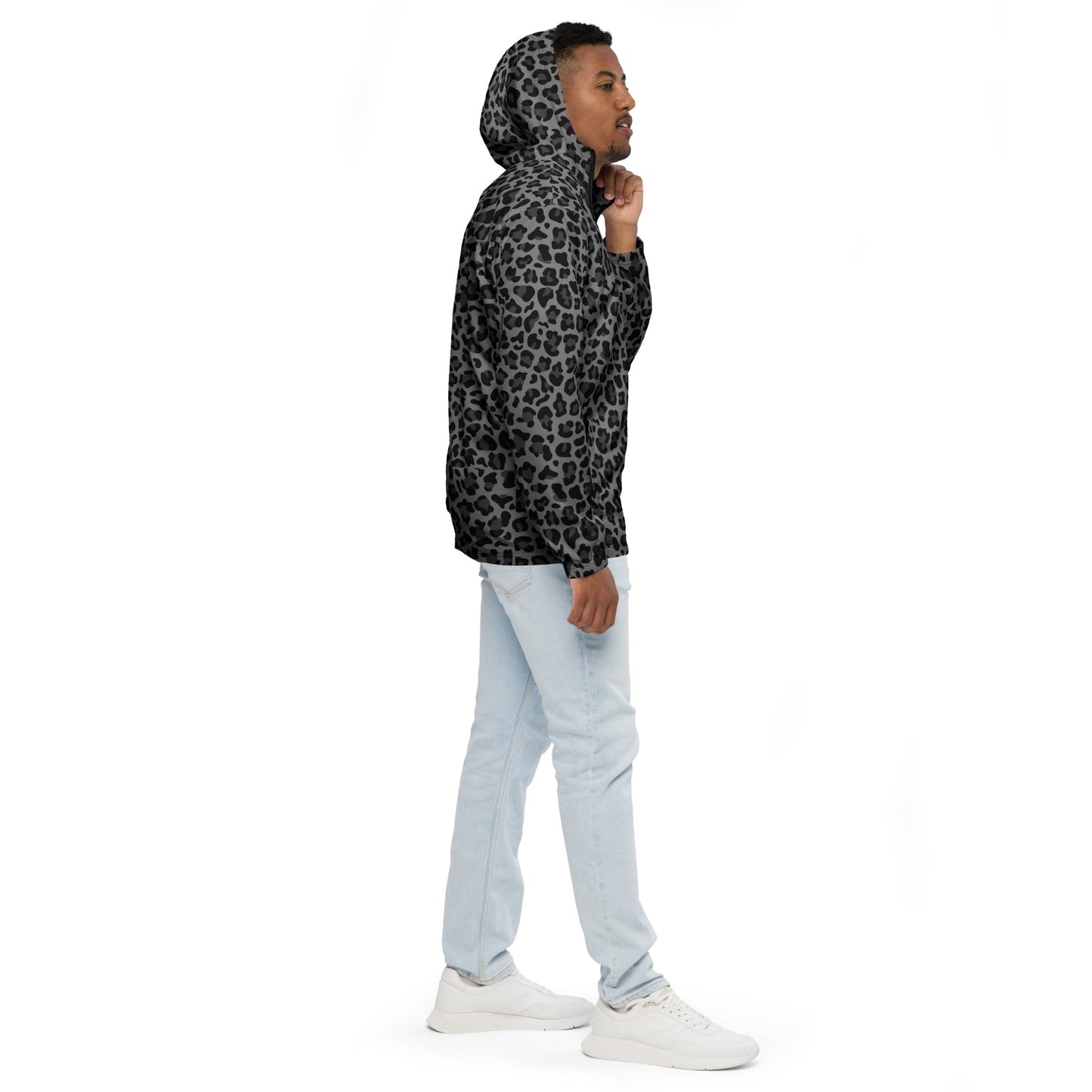 Windbreaker For Men | Gray and Black Leopard Pattern