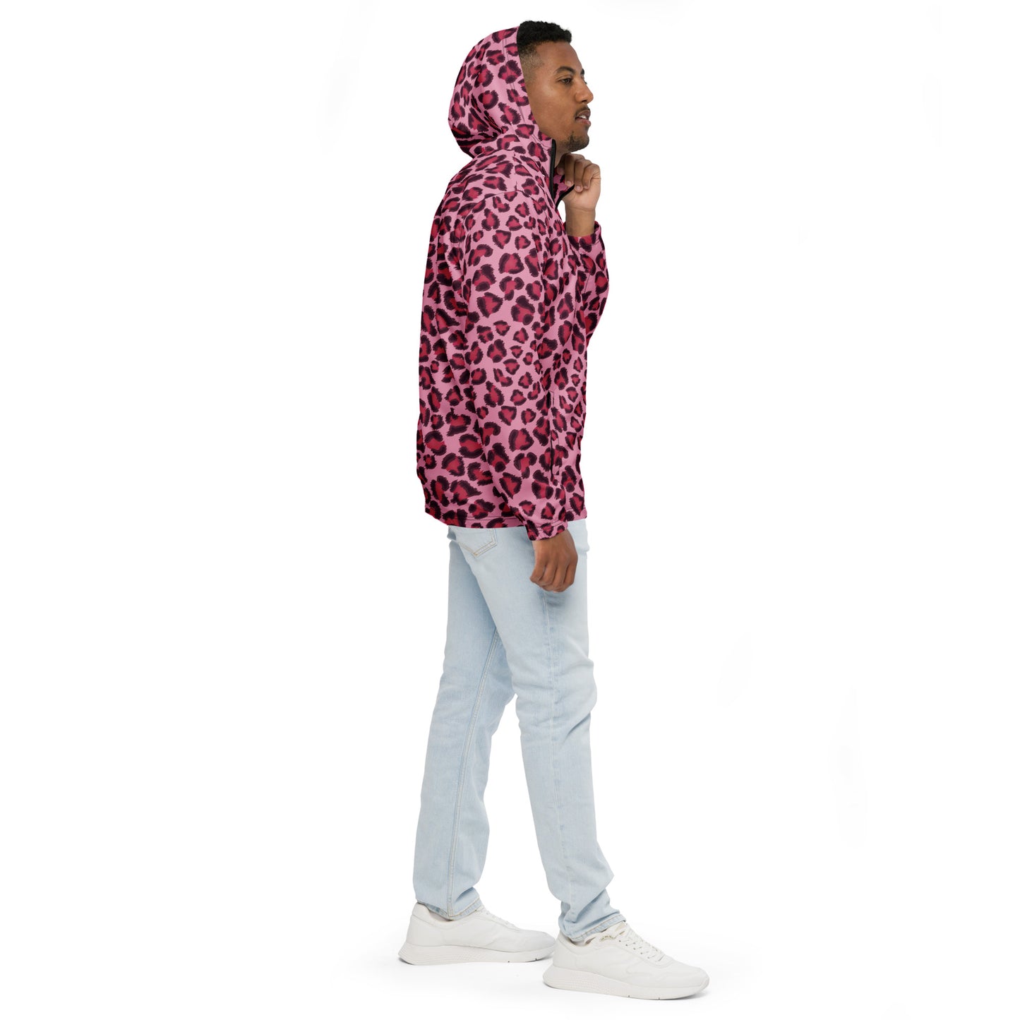 Windbreaker For Men | Pink, Cherry and Black Leopard Pattern