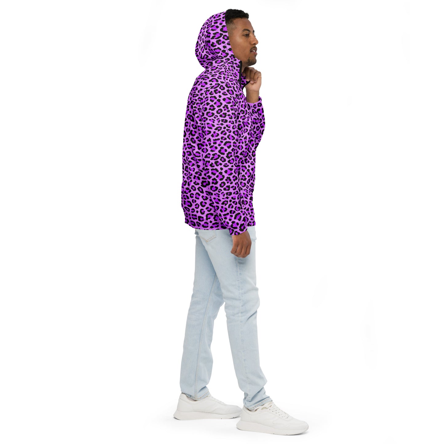 Windbreaker For Men | Purple, Blue and Black Leopard Pattern