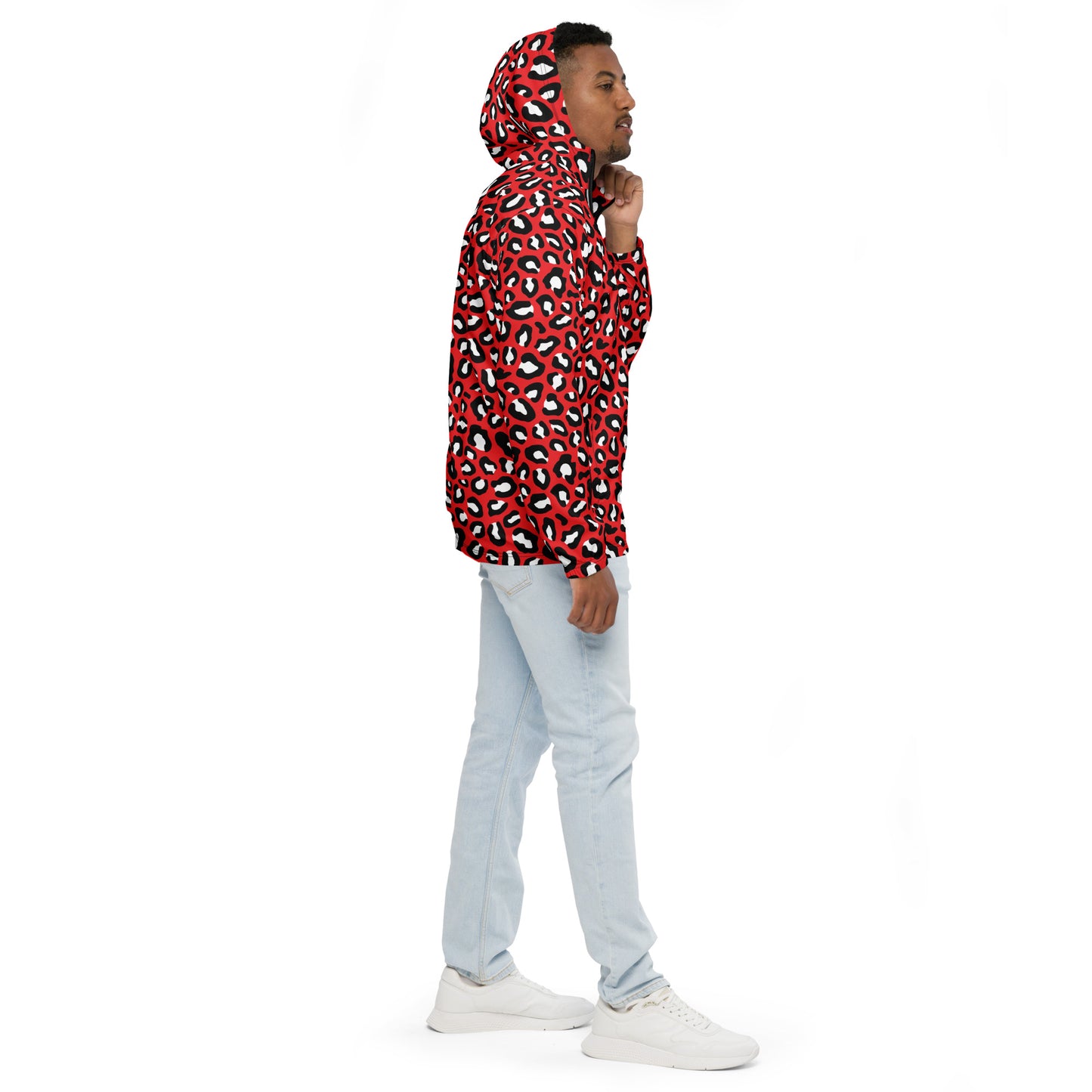 Windbreaker For Men | Red, Black and White Leopard Pattern