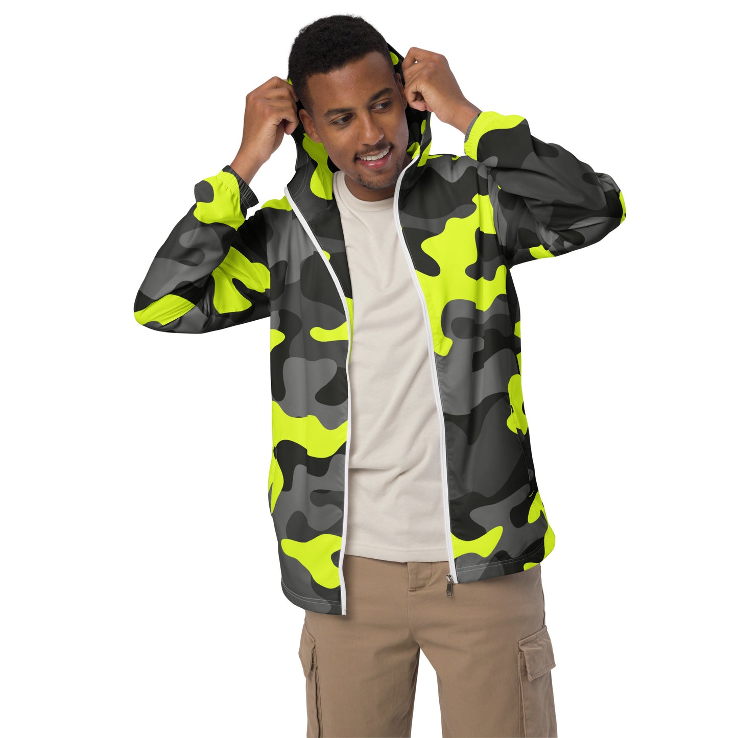 Camo Windbreaker For Men | Black, Gray & Yellow