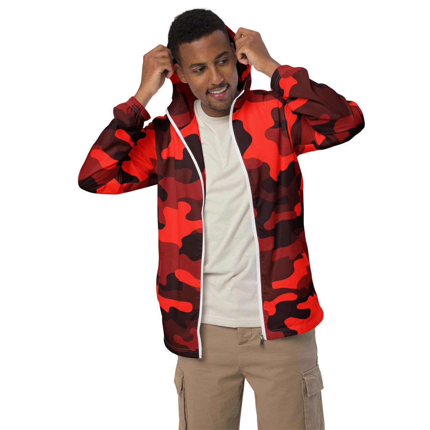 Camo Windbreaker For Men | Scarlet Red & Black