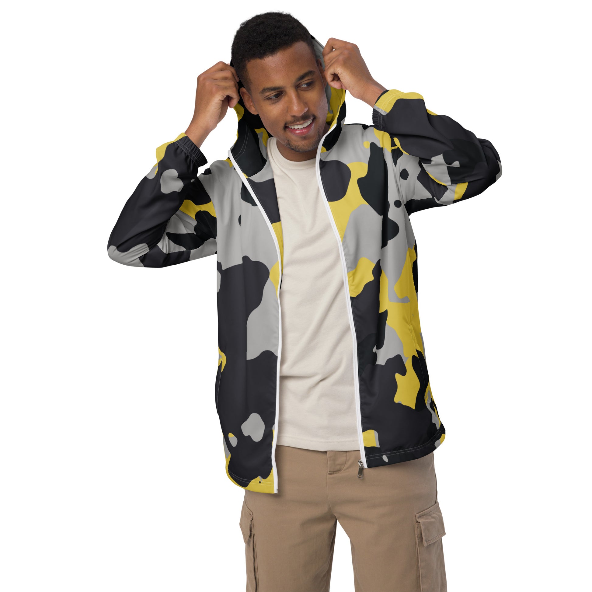 Camo Windbreaker For Men | Yellow, Black & Silver