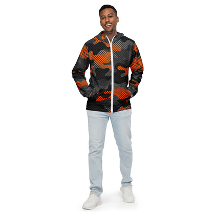 Camo Windbreaker For Men | Black & Orange Pixel