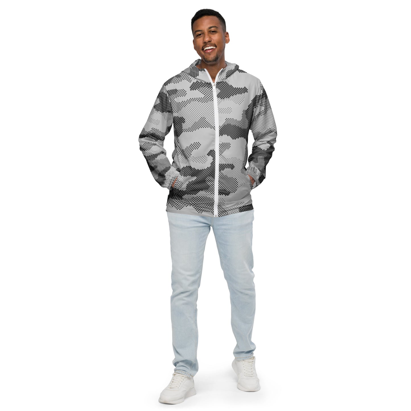 Camo Windbreaker For Men | Black & White Digital Dotted