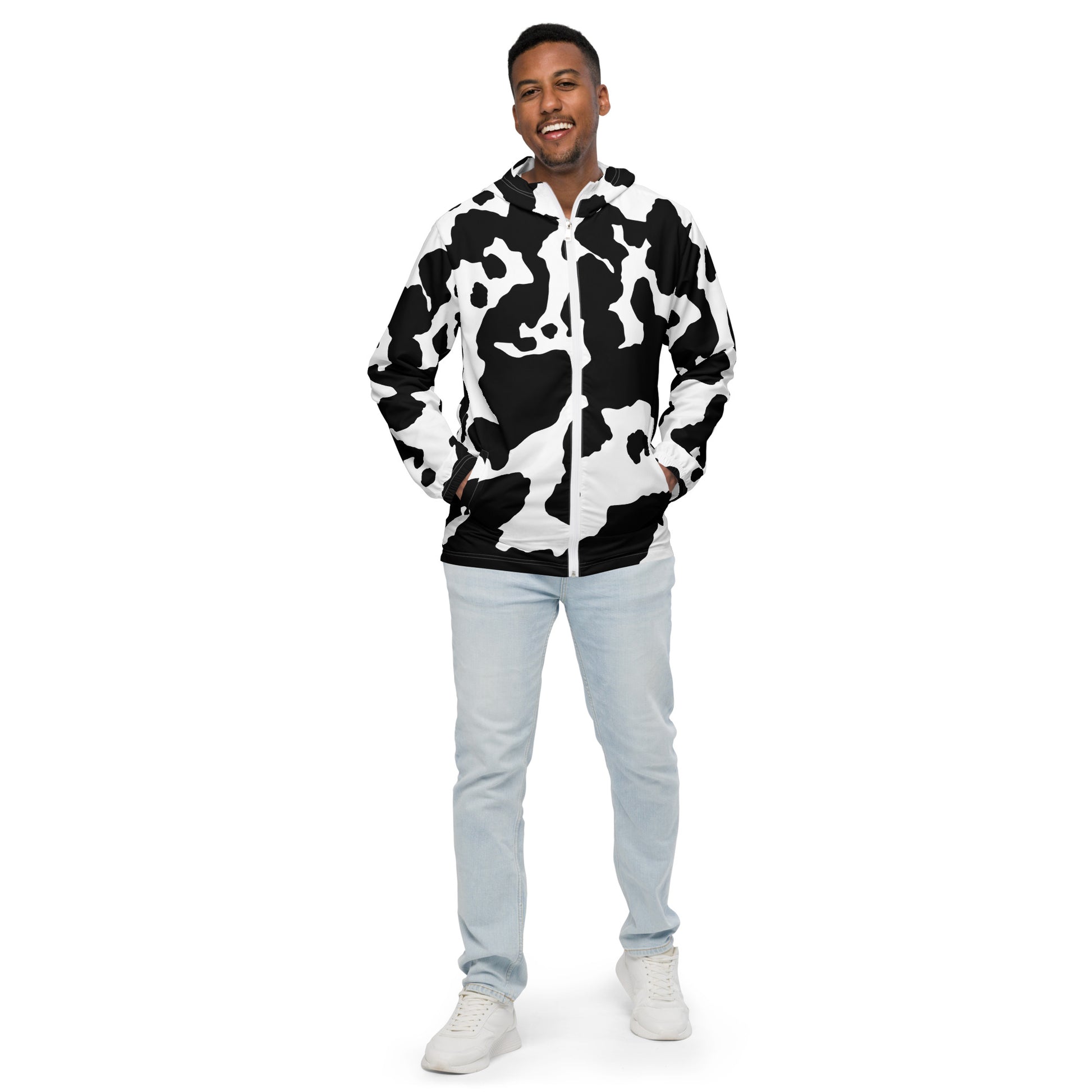 Camo Windbreaker For Men | Black & White Cow Skin