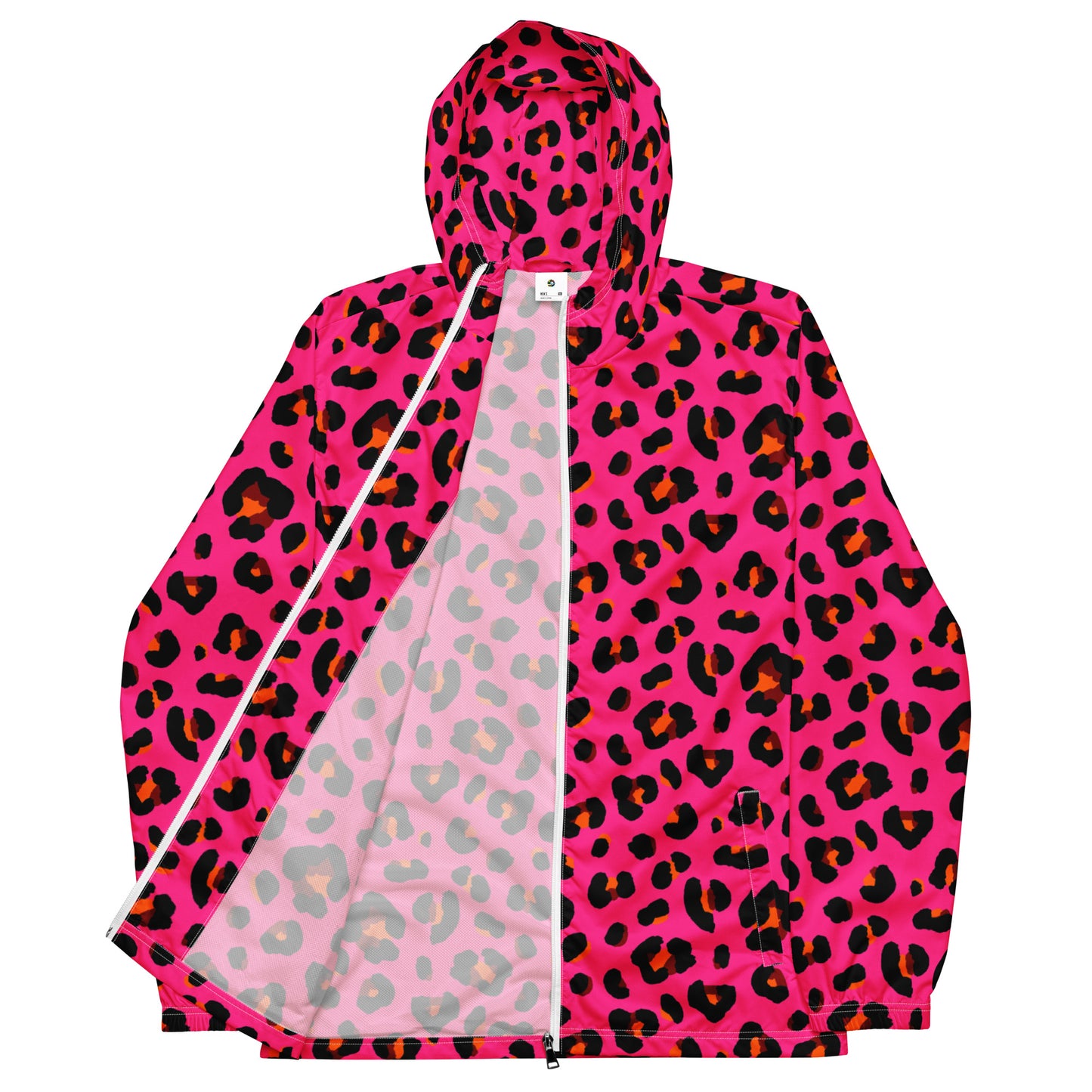 Windbreaker For Men | Cerise Pink, Orange and Black Leopard