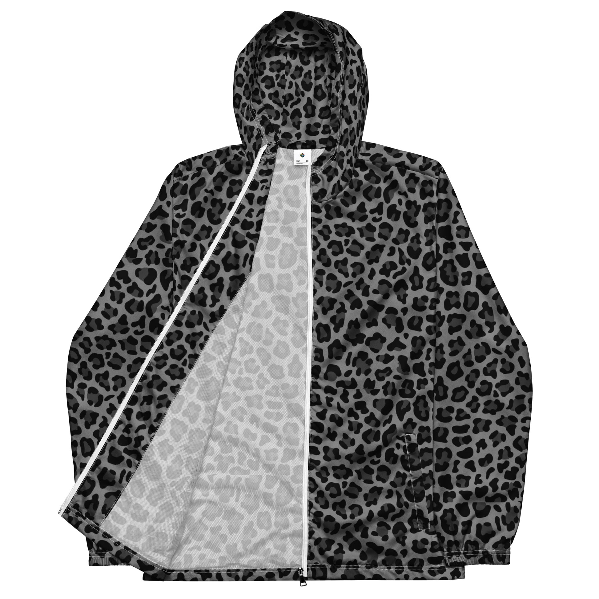 Windbreaker For Men | Gray and Black Leopard Pattern