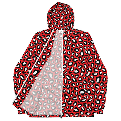 Windbreaker For Men | Red, Black and White Leopard Pattern