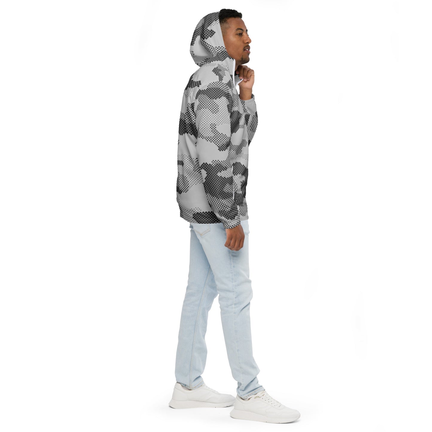 Camo Windbreaker For Men | Black & White Digital Dotted