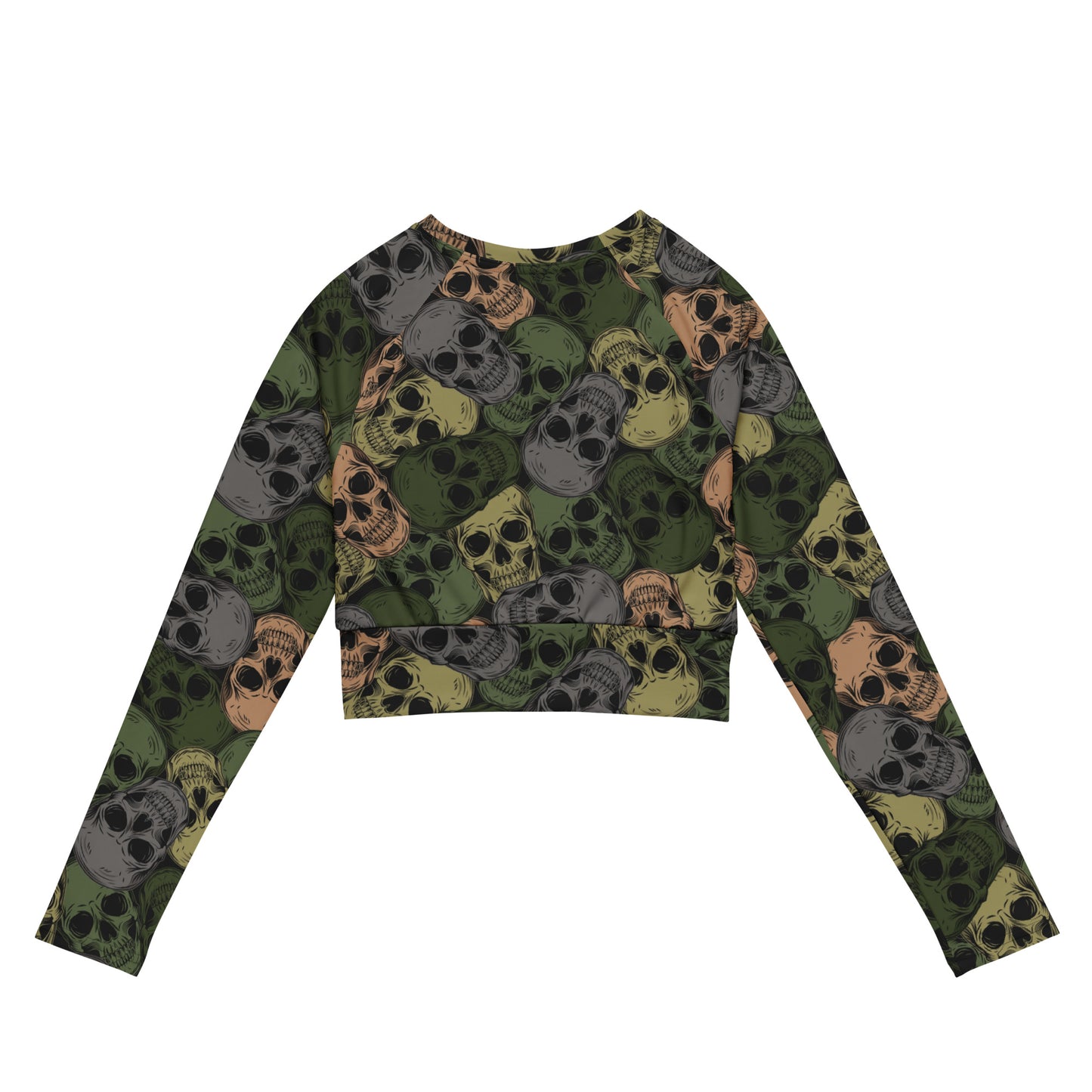 Camo Crop Top | Skulls Camouflage Green & Gray | Long-sleeve