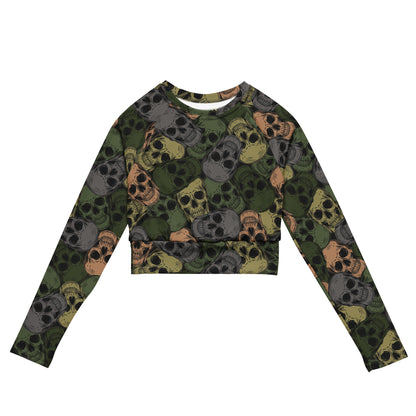 Camo Crop Top | Skulls Camouflage Green & Gray | Long-sleeve