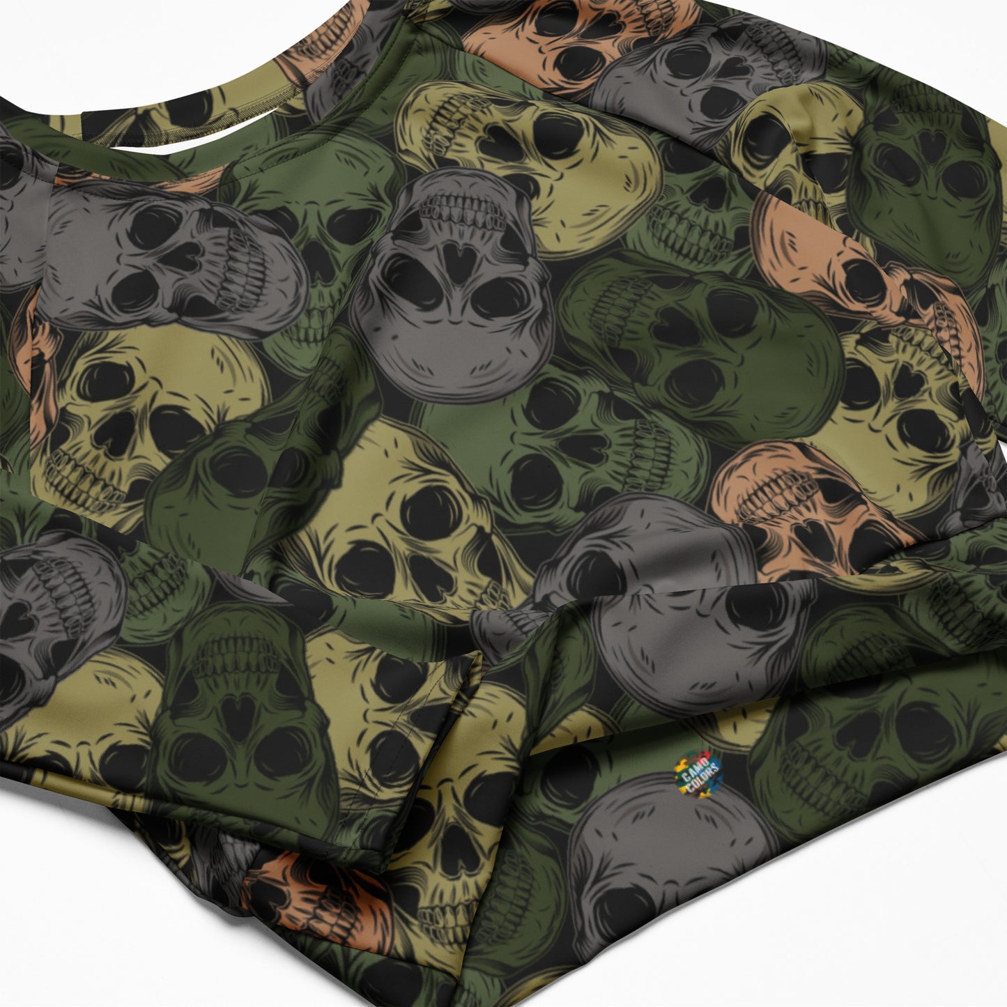 Camo Crop Top | Skulls Camouflage Green & Gray | Long-sleeve