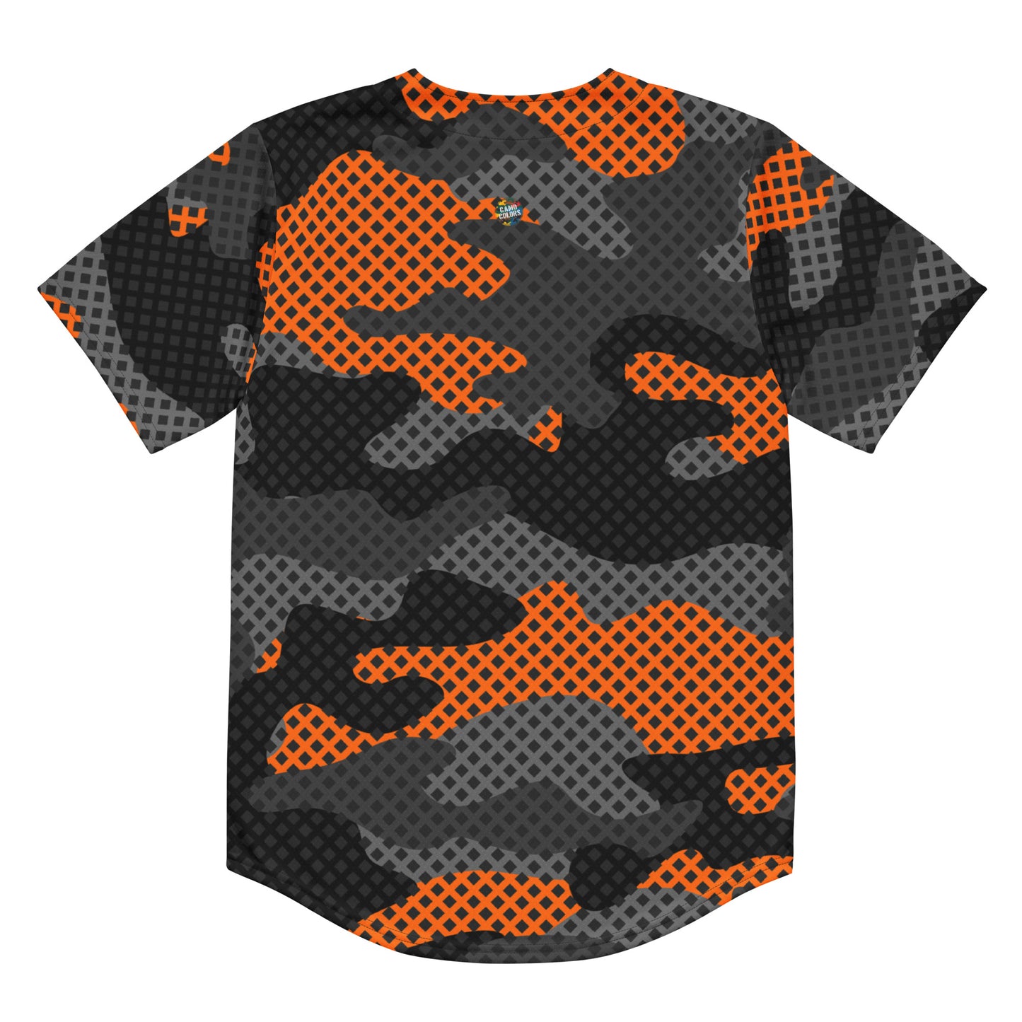 Baseball Jersey | Black & Orange Pixel Camouflage