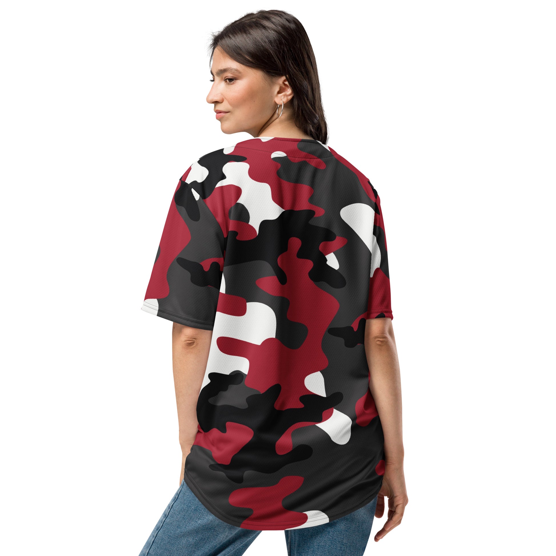 Camo Baseball Jersey | Red, Jungle Green, Black and White