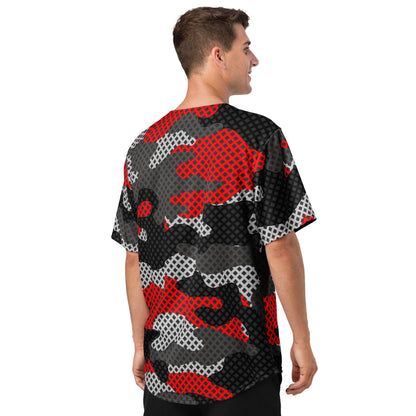 Camo Baseball Jersey | Red, Black and Gray Pixel Camouflage