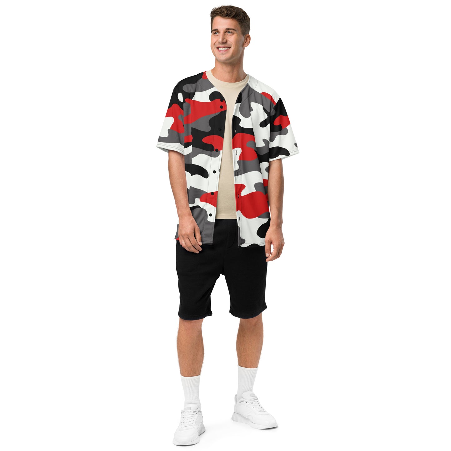 Baseball Jersey | Red, Black & White Camouflage